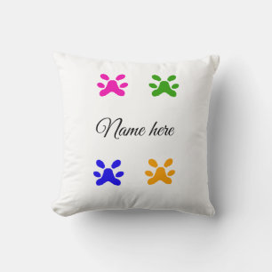 Dog paw colourful pet add name text animal paw cushion