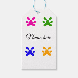 Dog paw colourful pet add name text animal paw gift tags