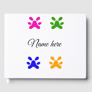 Dog paw colourful pet add name text animal paw guest book