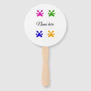 Dog paw colourful pet add name text animal paw hand fan