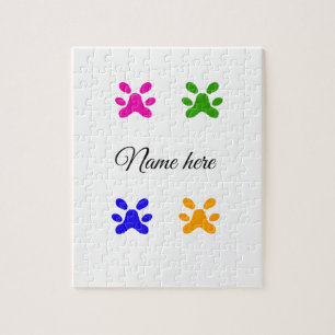Dog paw colourful pet add name text animal paw jigsaw puzzle