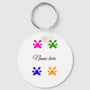 Dog paw colourful pet add name text animal paw key ring