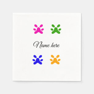 Dog paw colourful pet add name text animal paw napkin