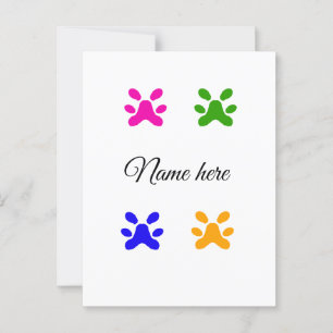 Dog paw colourful pet add name text animal paw postcard