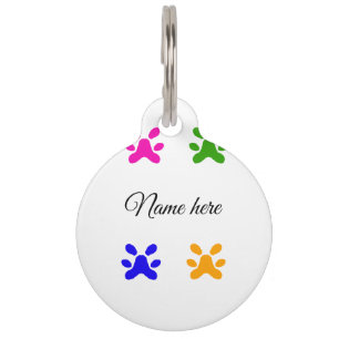 Dog paw colourful pet add name text animal paw tag