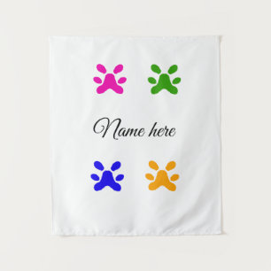 Dog paw colourful pet add name text animal paw tapestry