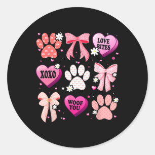 Dog Paw Coquette Bow Heart Valentine Day Dog Lover Classic Round Sticker