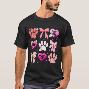 Dog Paw Coquette Bow Heart Valentine Day Dog Lover T-Shirt