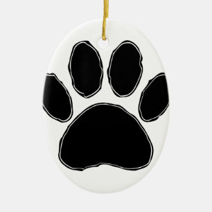 Dog Paw Drawing In Black Ceramic Tree Decoration