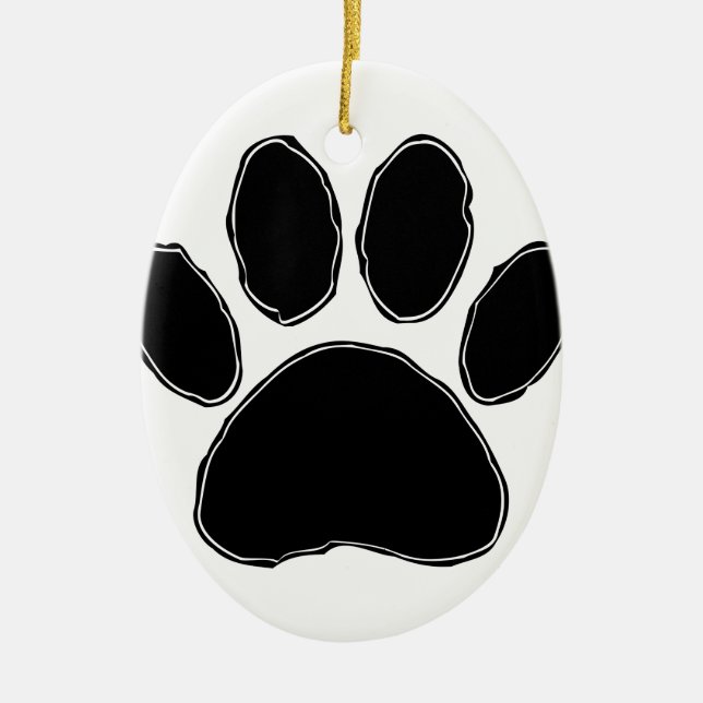 Dog Paw Drawing In Black Ceramic Tree Decoration (Front)