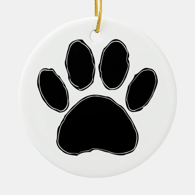 Dog Paw Drawing In Black Ceramic Tree Decoration (Front)