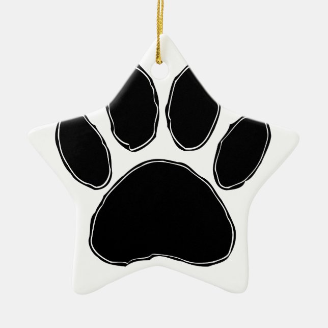 Dog Paw Drawing In Black Ceramic Tree Decoration (Front)