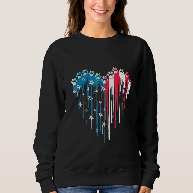 Dog Paw Heart American Flag 4th Of July Patriotic Sweatshirt (Front)