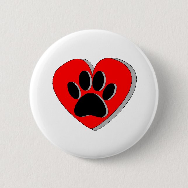 Dog Paw Heart Drawing 6 Cm Round Badge (Front)
