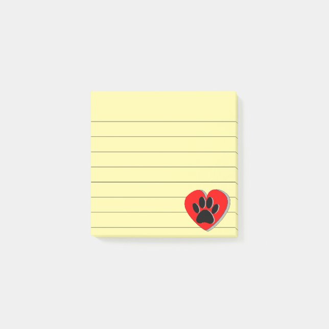 Dog Paw Heart Drawing Lined 3x3 Post-it Notes (Front)
