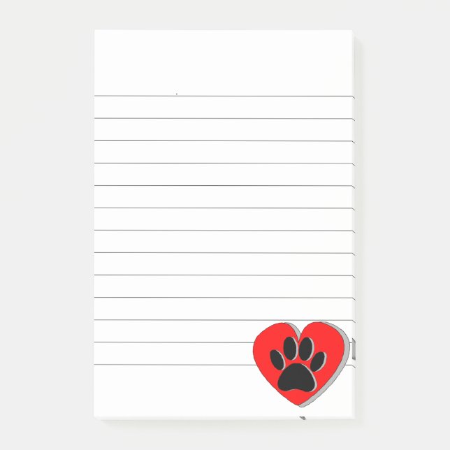 Dog Paw Heart Drawing Lined Post-it Notes (Front)