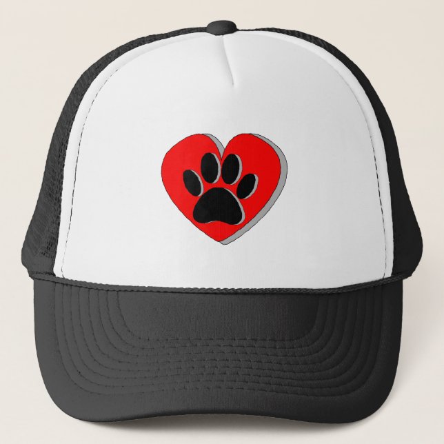 Dog Paw Heart Drawing Trucker Hat (Front)