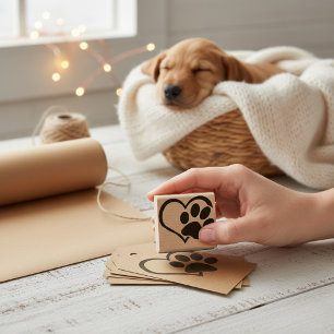 Dog Paw Heart Silhouette Rubber Stamp