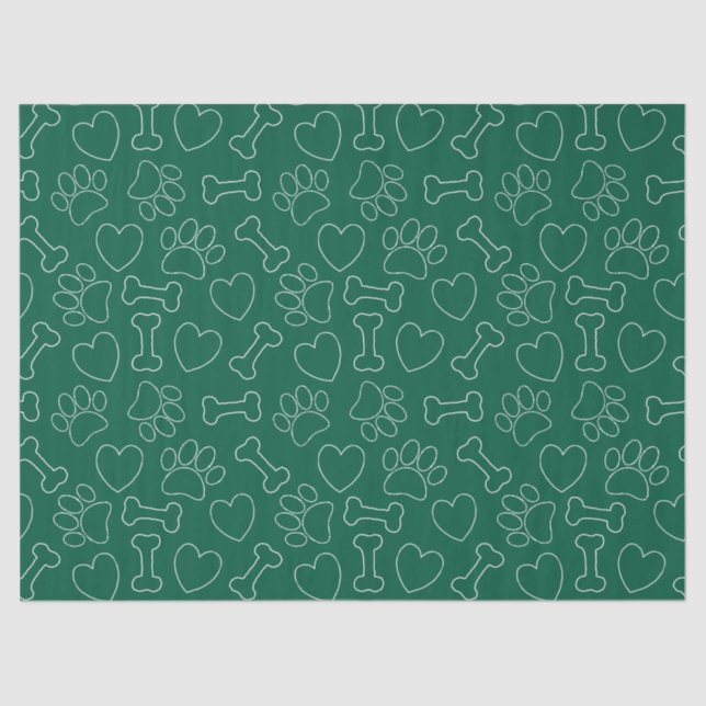Dog Paw Hearts And Bones Pattern Custom Green Tissue Paper (Front)
