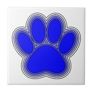 Dog Paw In Blue With Outlines Ceramic Tile