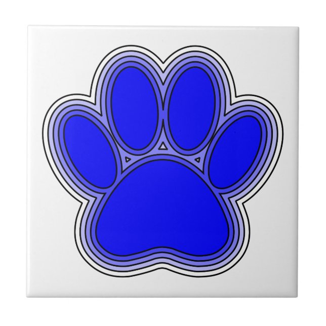 Dog Paw In Blue With Outlines Ceramic Tile (Front)