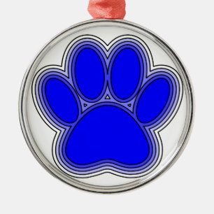 Dog Paw In Blue With Outlines Metal Ornament