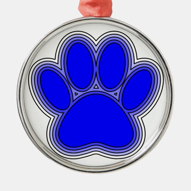 Dog Paw In Blue With Outlines Metal Ornament (Front)