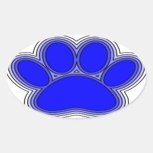 Dog Paw In Blue With Outlines Oval Sticker