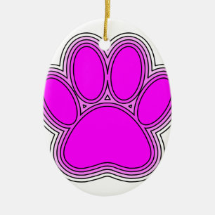 Dog Paw In Pink With Outlines Ceramic Ornament
