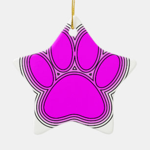 Dog Paw In Pink With Outlines Ceramic Tree Decoration