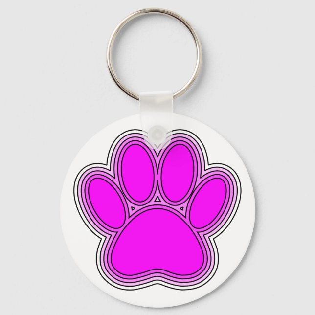 Dog Paw In Pink With Outlines Key Ring (Front)