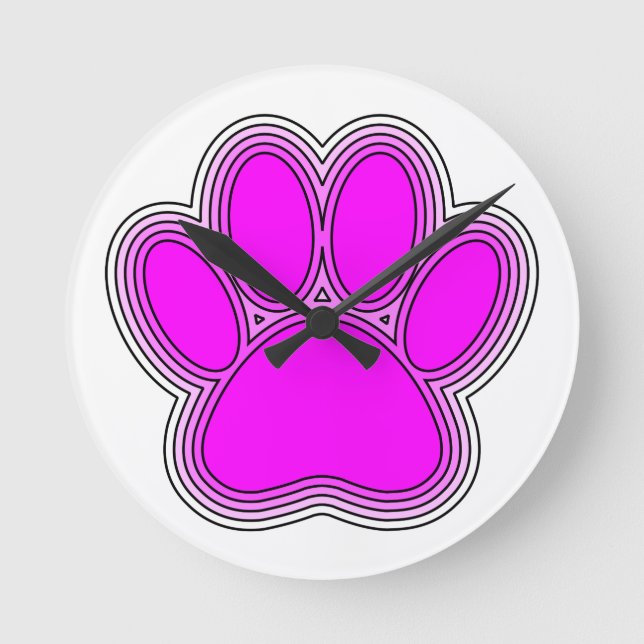 Dog Paw In Pink With Outlines Round Clock (Front)