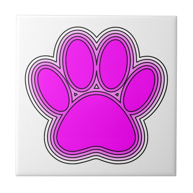 Dog Paw In Pink With Outlines Tile (Front)