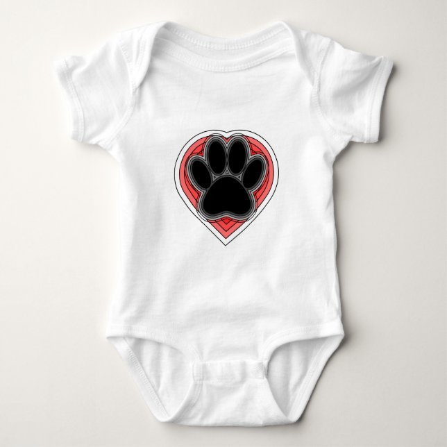 Dog Paw In Red Heart With Outlines Baby Bodysuit (Front)