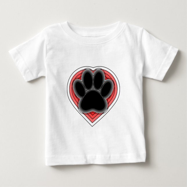 Dog Paw In Red Heart With Outlines Baby T-Shirt (Front)