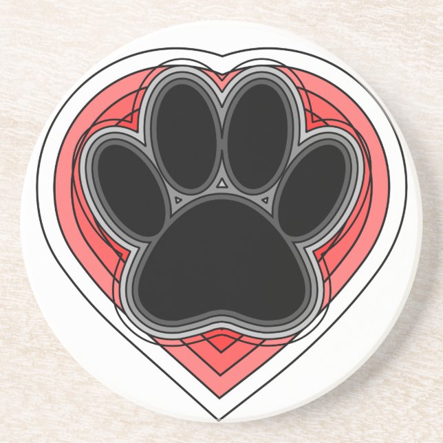 Dog Paw In Red Heart With Outlines Coaster (Front)