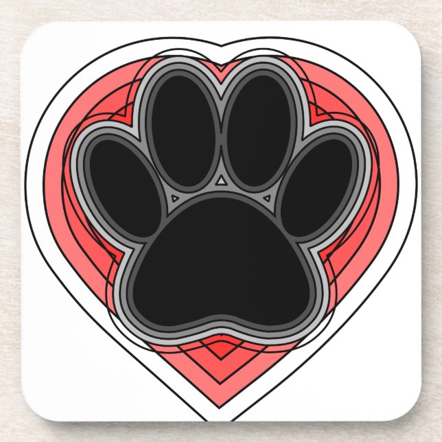 Dog Paw In Red Heart With Outlines Coaster (Front)