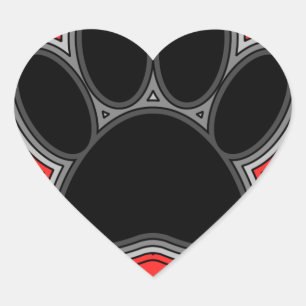 Dog Paw In Red Heart With Outlines Heart Sticker