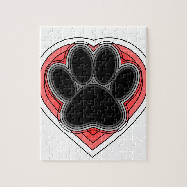 Dog Paw In Red Heart With Outlines Jigsaw Puzzle (Vertical)
