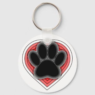 Dog Paw In Red Heart With Outlines Key Ring