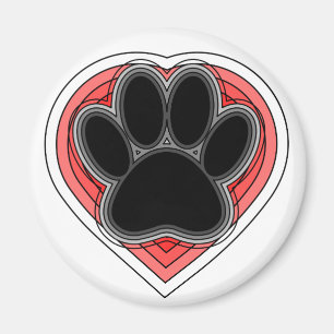 Dog Paw In Red Heart With Outlines Magnet