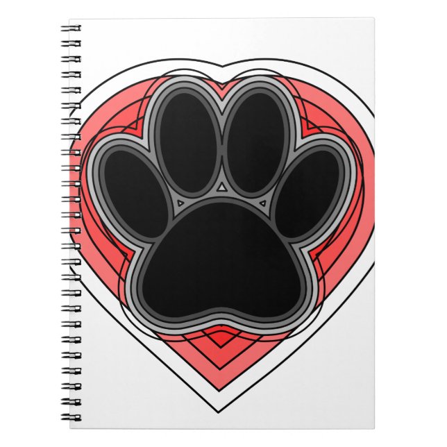 Dog Paw In Red Heart With Outlines Notebook (Front)