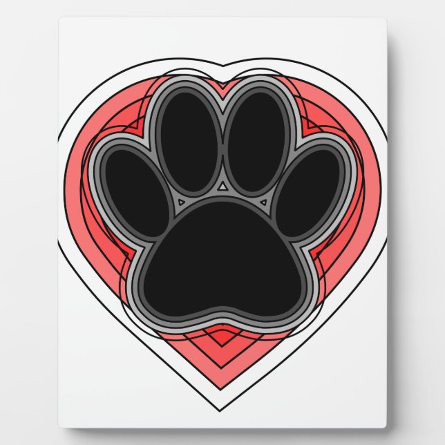 Dog Paw In Red Heart With Outlines Plaque (Front)