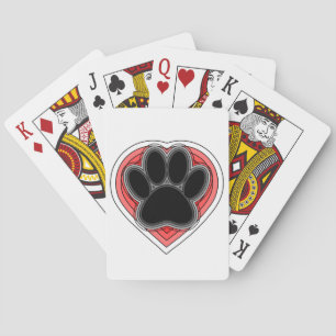 Dog Paw In Red Heart With Outlines Playing Cards
