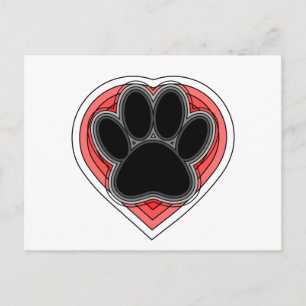 Dog Paw In Red Heart With Outlines Postcard