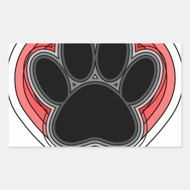 Dog Paw In Red Heart With Outlines Rectangular Sticker (Front)