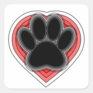 Dog Paw In Red Heart With Outlines Square Sticker