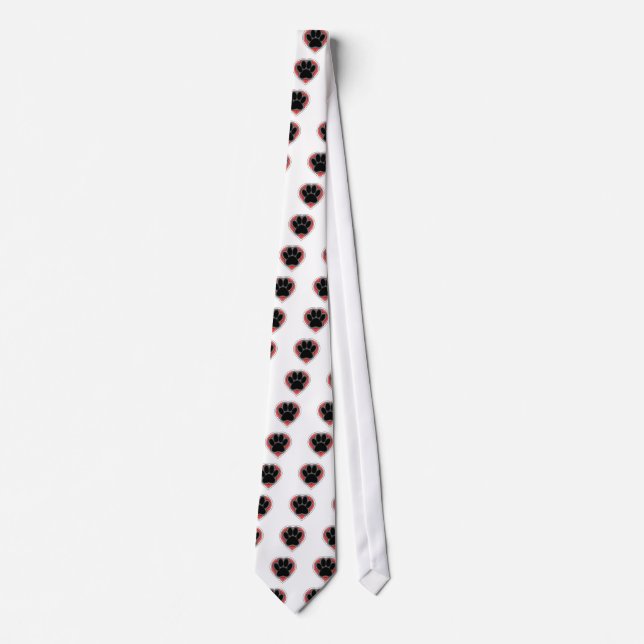 Dog Paw In Red Heart With Outlines Tie (Front)