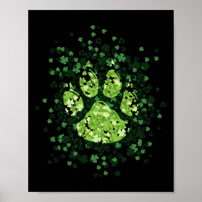 Dog Paw Irish Lucky Green Shamrock Clover Poster (Front)
