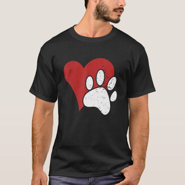 Dog Paw Love Heart Prin For Women Dog Mum Graphic  T-Shirt (Front)